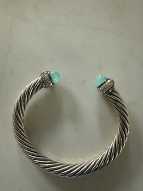 David Yurman Sterling Cable Cuff with Aqua Blue Cabochons